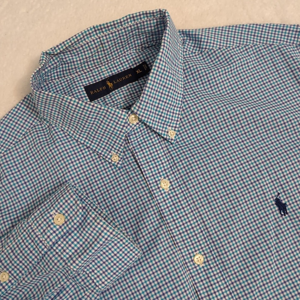 Ralph Lauren Button Down Shirt Long Sleeve‎ Blue Check Men's XL EUC